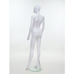 SMART Damen-Schaufensterfigur, Weiß, mit runder Glasbodenplatte und Wadendorn, SFH1-MW