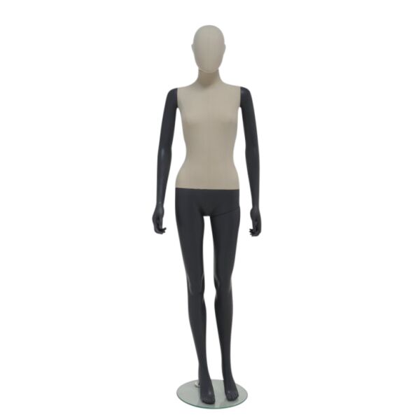 SMART Damen-Schaufensterfigur, Stoffüberzug, mit runder Glasbodenplatte und Wadendorn, SFH1-CLT