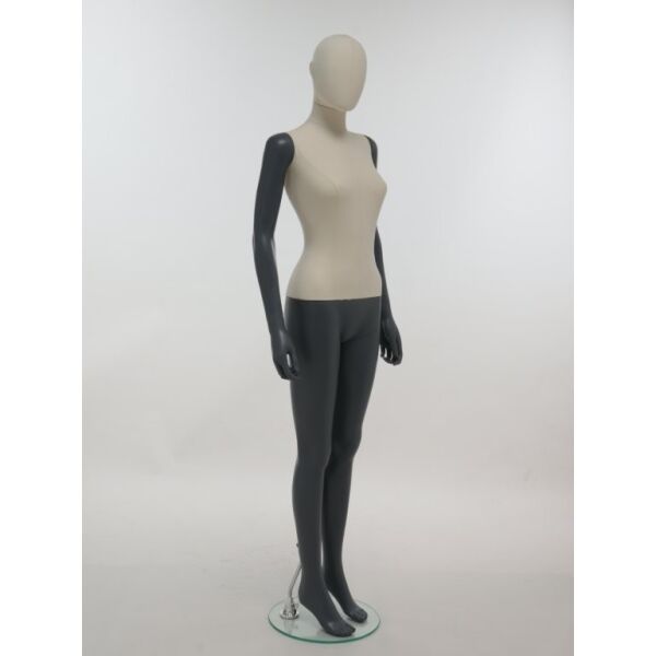 SMART Damen-Schaufensterfigur, Stoffüberzug, mit runder Glasbodenplatte und Wadendorn, SFH1-CLT