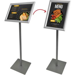 Basic Infoständer DIN A4, schwerer Fuß, drehbares Klapprahmenprofik, Schwarz