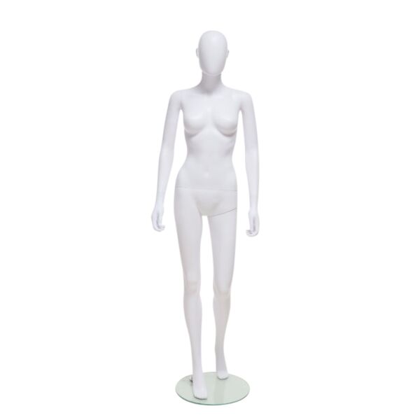 SMART Damen-Schaufensterfigur, Weiß, mit runder Glasbodenplatte und Wadendorn, SFH2-MW