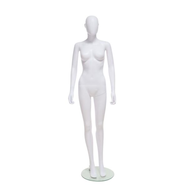 SMART Damen-Schaufensterfigur, Weiß, mit runder Glasbodenplatte und Wadendorn, SFH6-MW