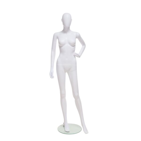 SMART Damen-Schaufensterfigur, Weiß, mit runder Glasbodenplatte und Wadendorn, SFH20-MW