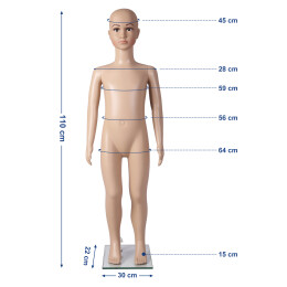 BASIC Kinderfigur, Schaufensterpuppe Kind C1REX inkl. Glasbodenplatte mit Wadendorn
