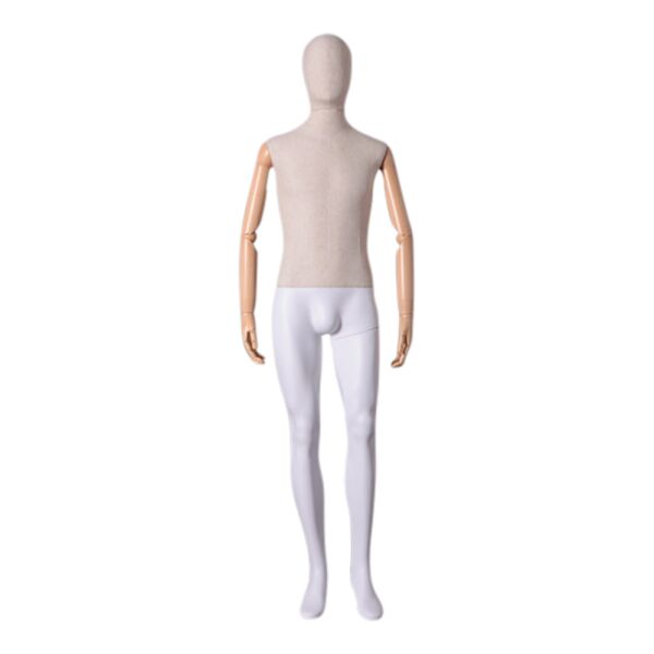 MAGIC male ABS-mannequin M5, fabric cover, articulated arms and white legs, incl. base and calf-spike