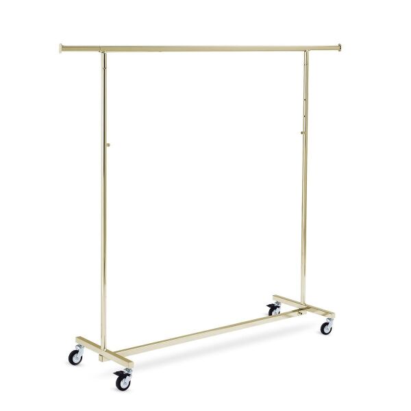 GOLD Kleiderständer, klappbar, verstellbar, mit Rollen Ø 8 cm und Bremsen, Gold-Optik
