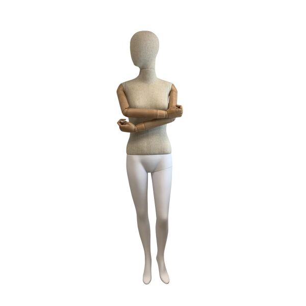 MAGIC female ABS-mannequin F37, fabric cover, articulated arms and white legs, incl. base and calf-spike