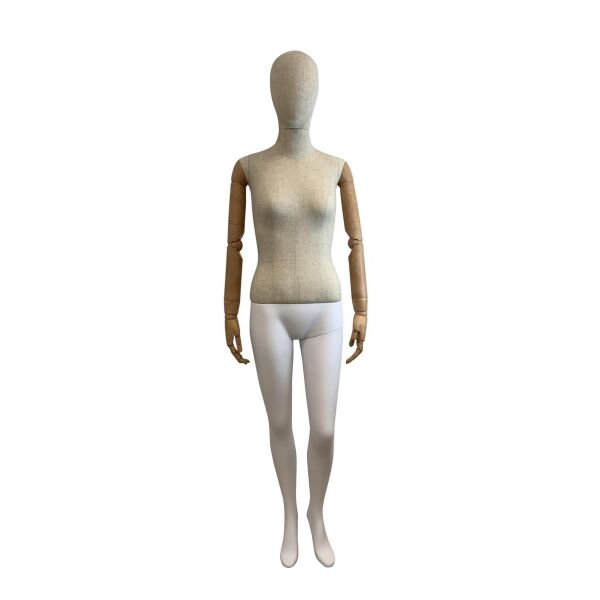 MAGIC female ABS-mannequin F37, fabric cover, articulated arms and white legs, incl. base and calf-spike